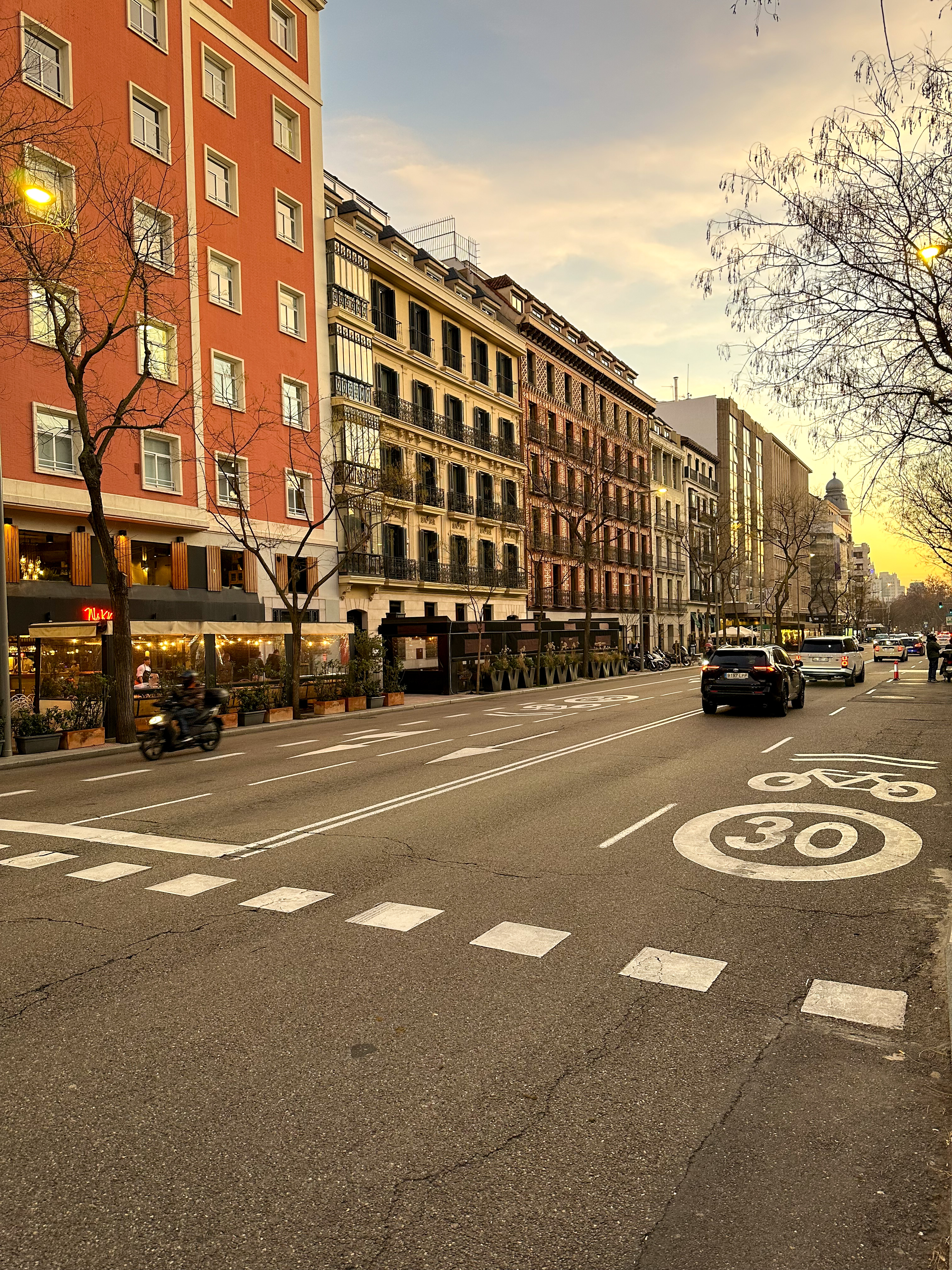 street in madrid at dusk