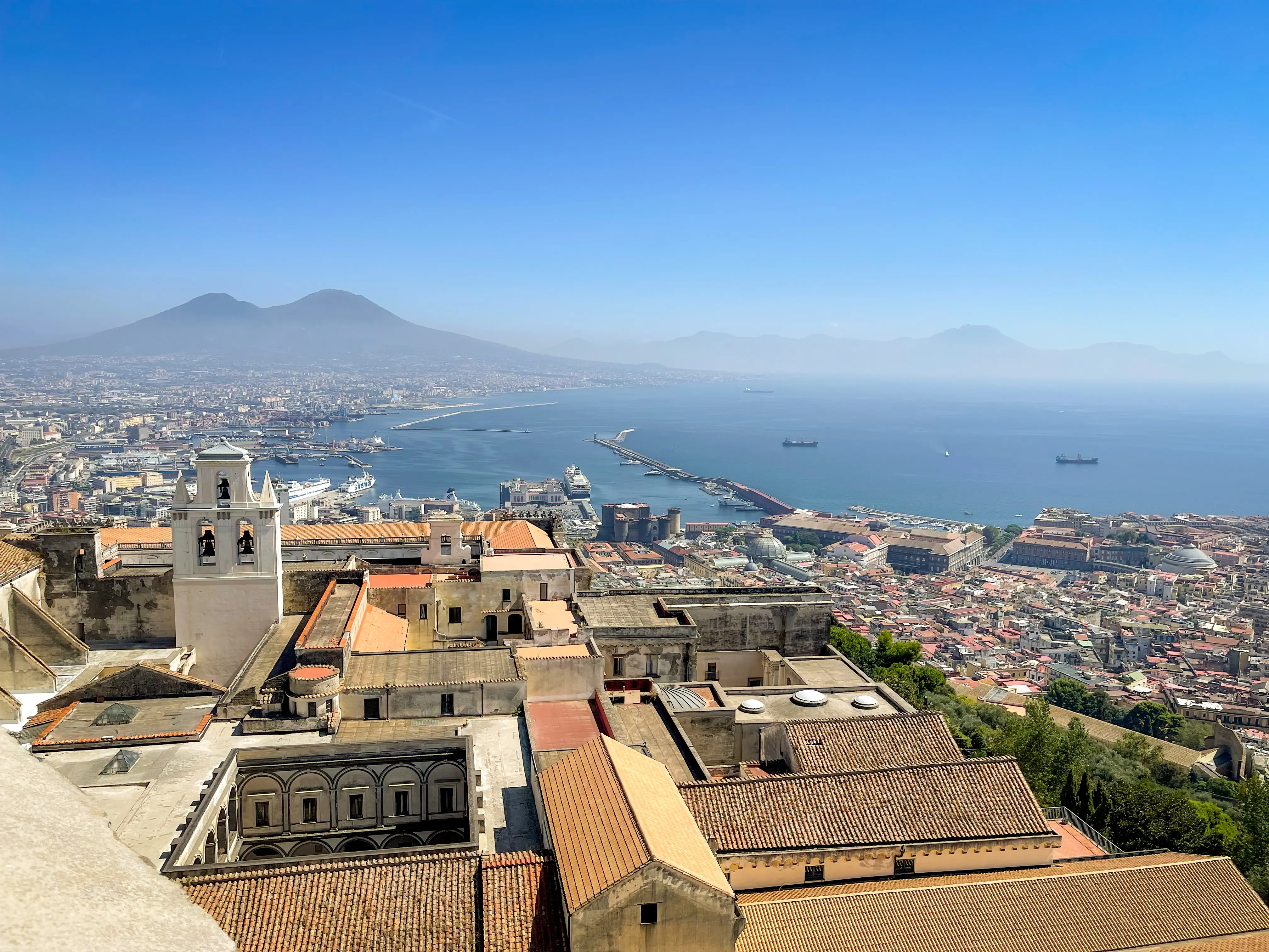 view of the Vesuvius volcano from the sant'elmo castle in naples