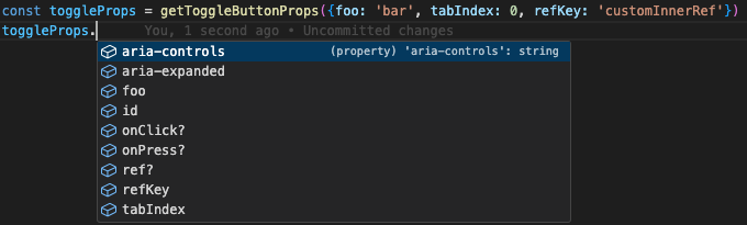 TypeScript VSCode snippet reflecting the customInnerRef string value for refKey not ending in the return type